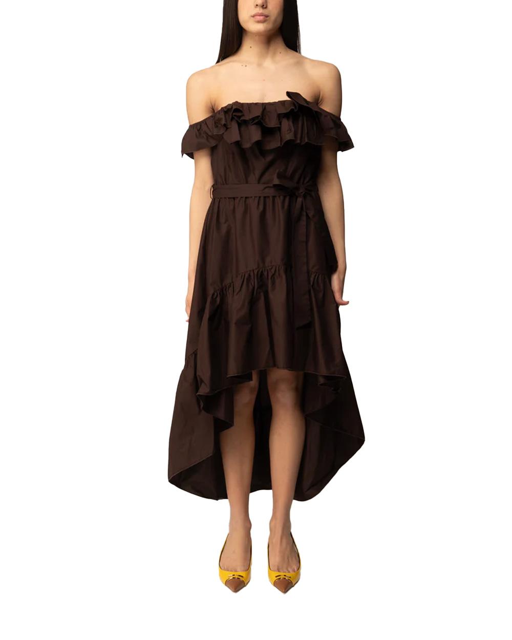 ANIYE BY Abito ANIYE BY CORA donna 185304 Cioccolato asimmetrico volant fiocco gonna svasata 185304 02072
