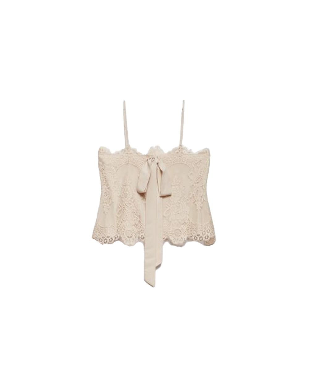 ANIYE BY Top ANIYE BY SILVA donna 185374 Cipria pizzo scollo a fascia ricami all over fiocco<BR/> 185374 02486