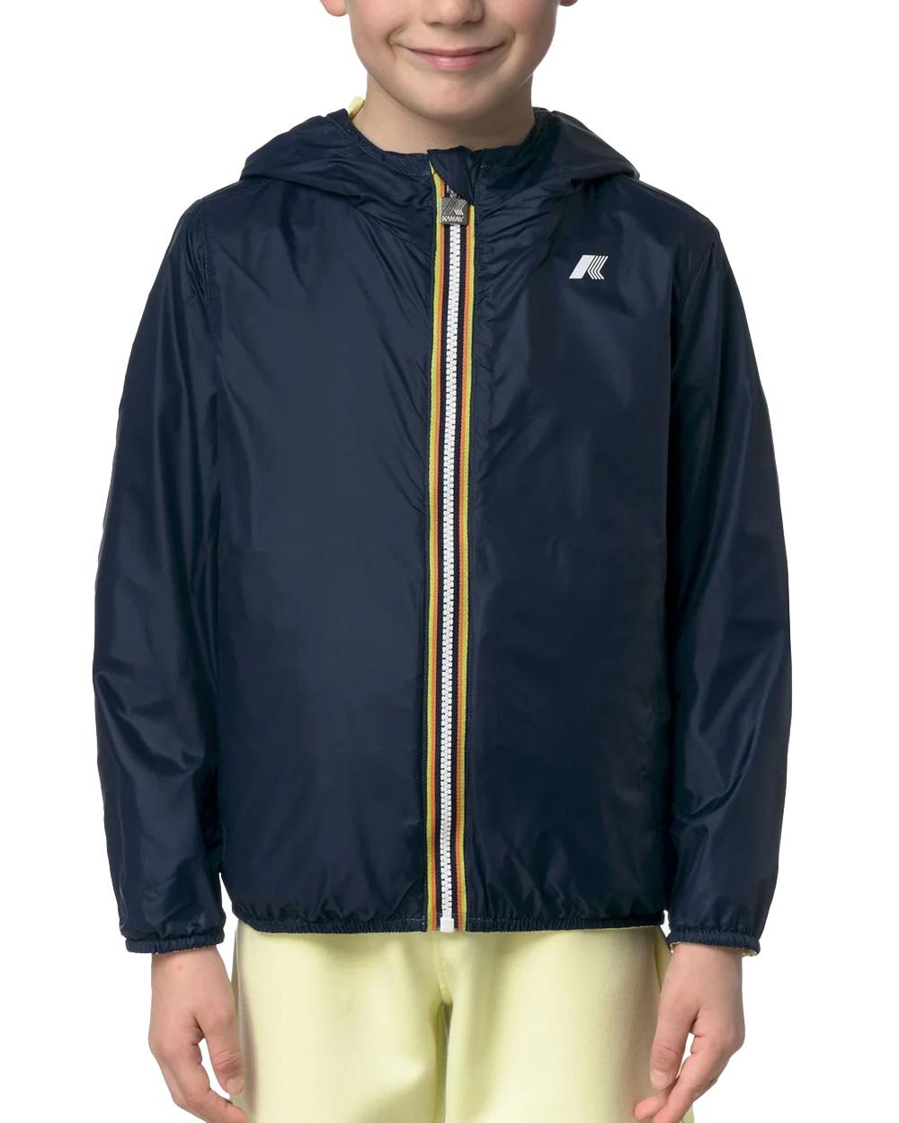 K-WAY Giubbino K-WAY bambino K61314W P. JAKE PLUS.2 REVERSIBLE Lime Blu impermeabile antivento tasche cappuccio K61314W C70