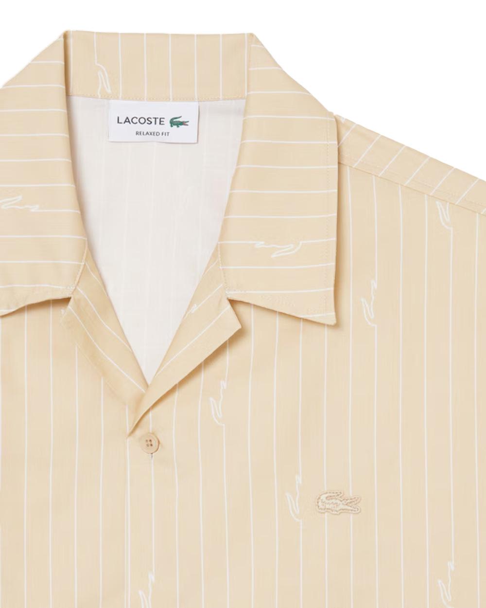 LACOSTE Camicia LACOSTE uomo CH2343 Beige cotone relaxed fit stampa righe coccodrilli CH2343 2IU