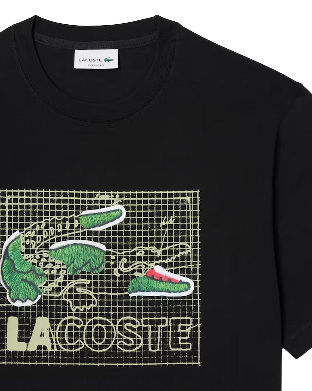 LACOSTE T-shirt LACOSTE uomo TH1446 Nera cotone taglio classico coccodrillo TH1446 031