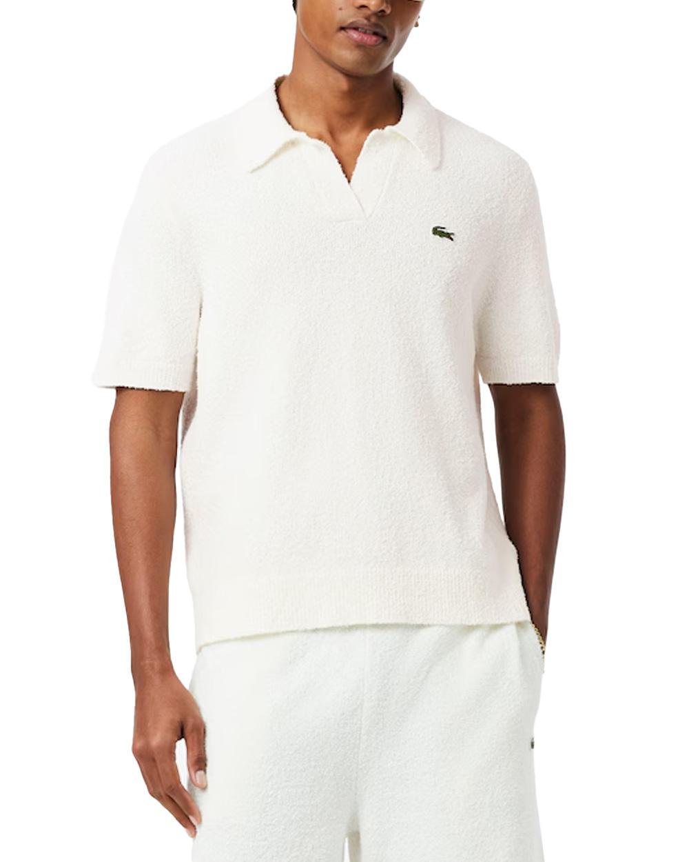 LACOSTE Polo LACOSTE uomo AH0618 Bianco cotone classic fit finitura a coste AH0618 70V