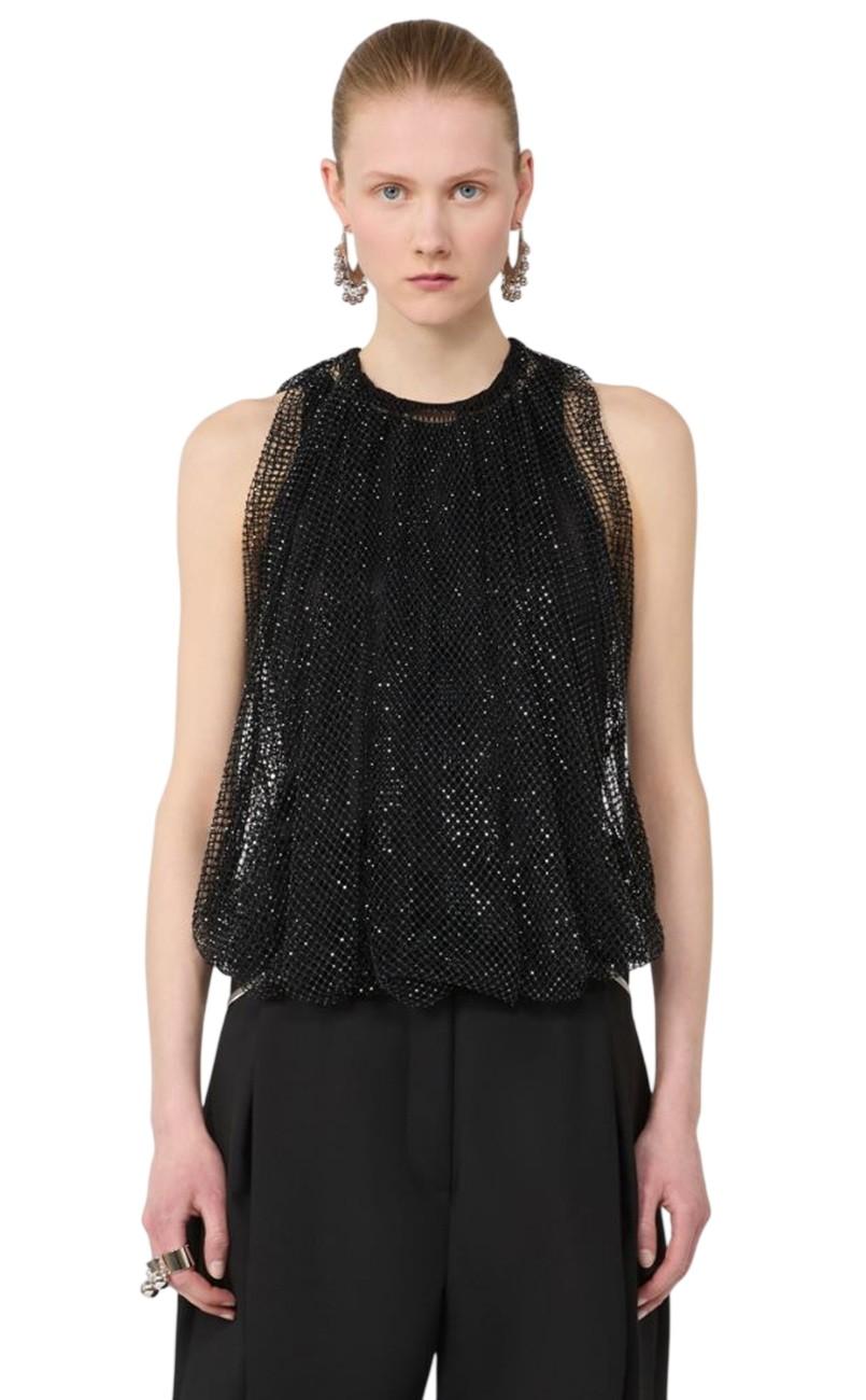 SPORTMAX Top Sportmax donna 2612941061600 002 Nodo in rete con cristalli Nero<BR/> 2612941061600 002
