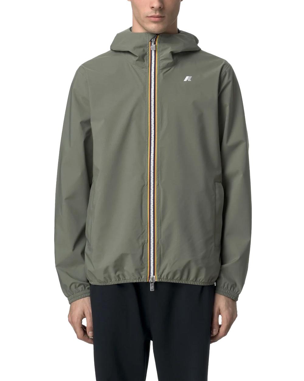 K-WAY Giubbino K-WAY uomo K5127QW JACK STRETCH DOT Verde slim cappuccio logo zip tasche K5127QW V15