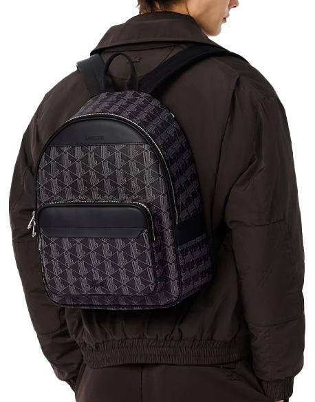 LACOSTE Zaino Lacoste uomo Monogram Noir Gris NH3649LX Nero tasca anteriore con zip due tasche di rete chiusura con zip manici spallacci NH3649LX H45