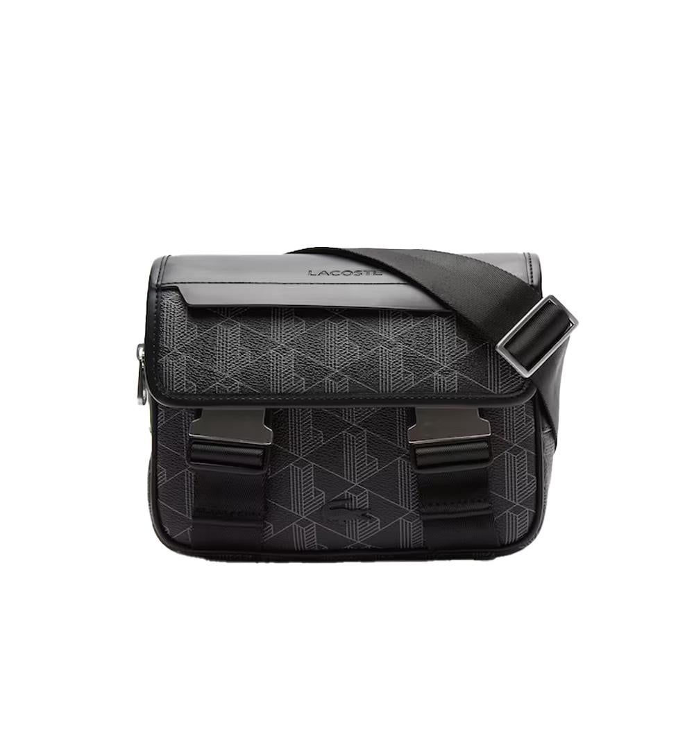 LACOSTE Borsa Lacoste uomo The Blend NH3787LX Nera tracolla regolabile patta con clip monogramma all over tasca interna NH3787LX H45