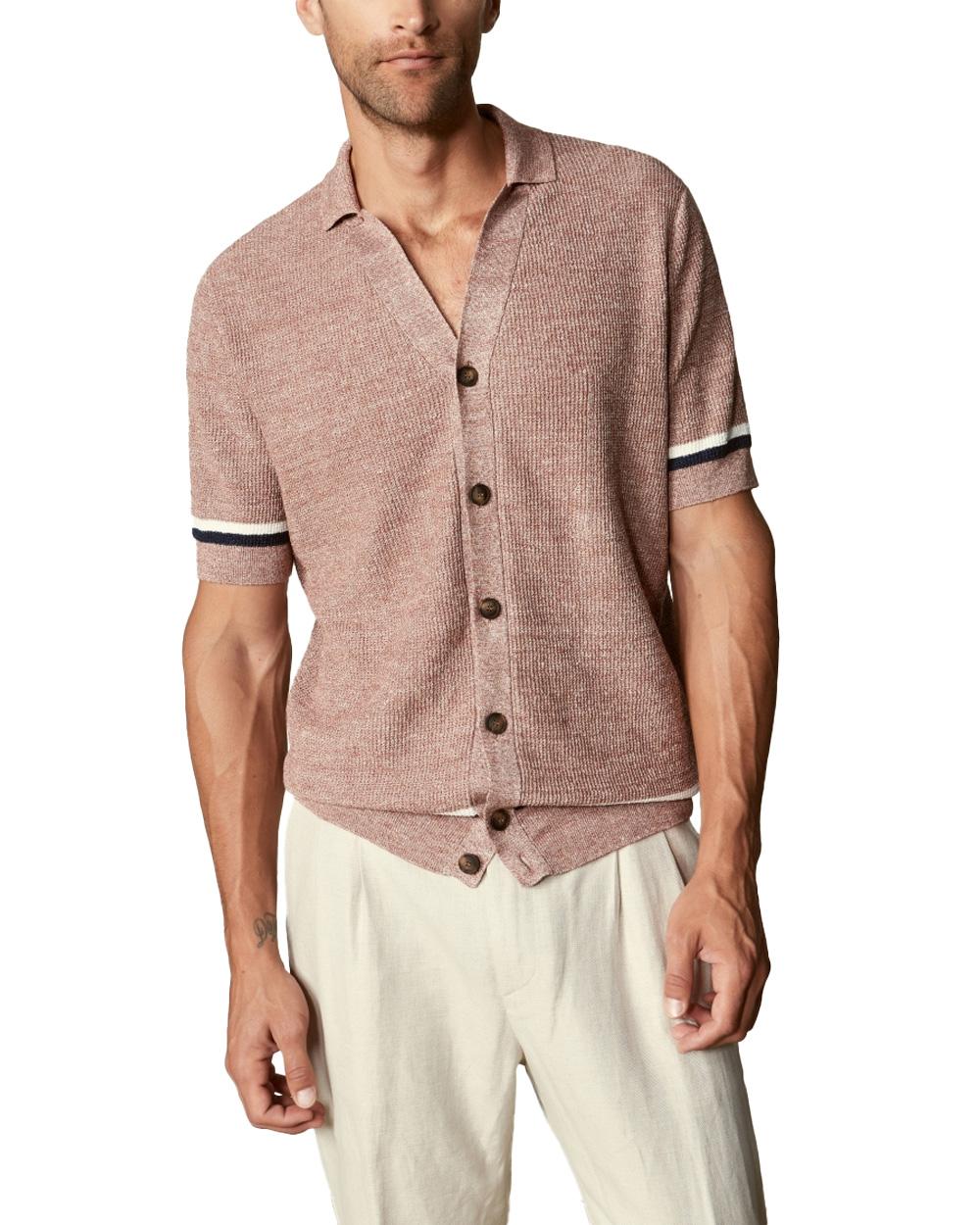 GRAN SASSO Camicia GRAN SASSO uomo 5719418671 Mattone lino cotone collo bowling regular fit<BR/> 5719418671 168