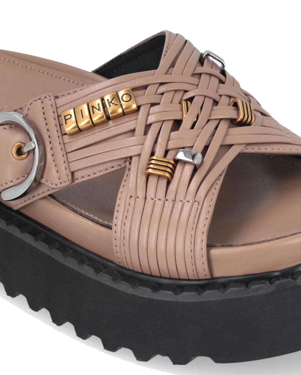 PINKO Sandali Pinko donna SD0537P003 Kate tabacco slide nappa intrecciata anelli metallici<BR/> SD0537P003 L15