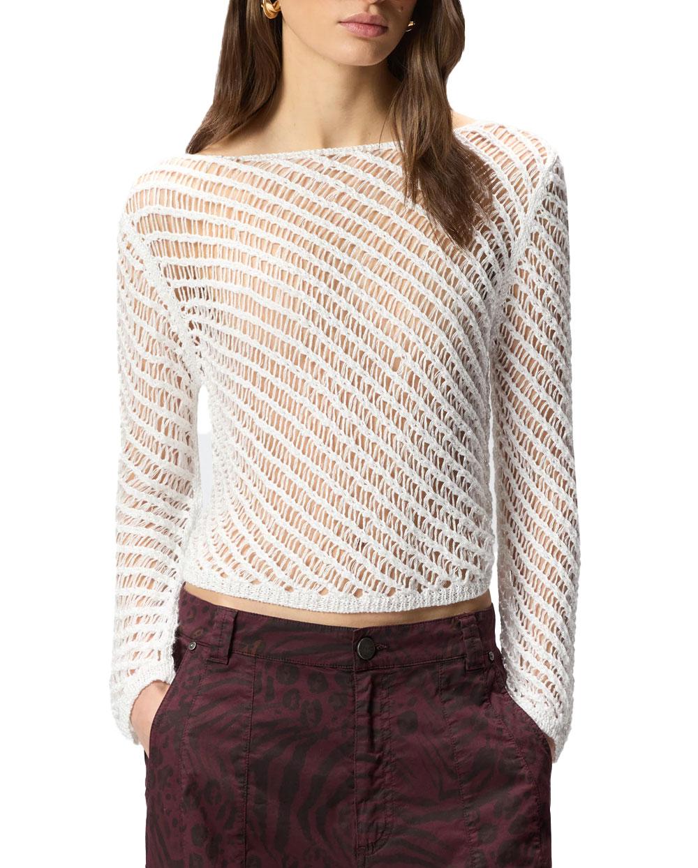 PINKO T-shirt donna Pinko 106540A36H Faglia bianca effetto uncinetto paillettes 106540A36H ZI6