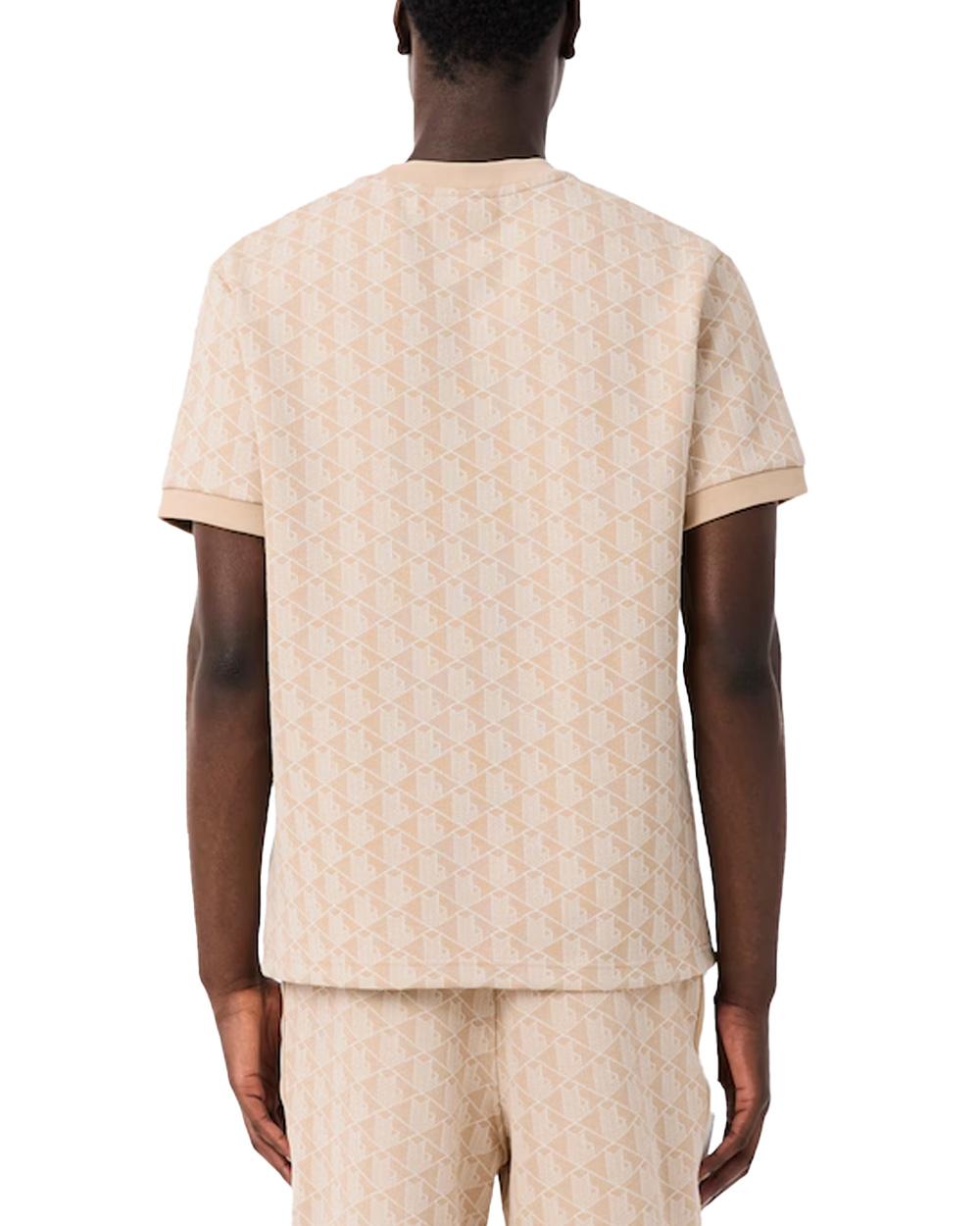 LACOSTE T-shirt LACOSTE uomo monogramma jacquard TH1197T Beige cotone maniche corte coccodrillo TH1197T 8GI