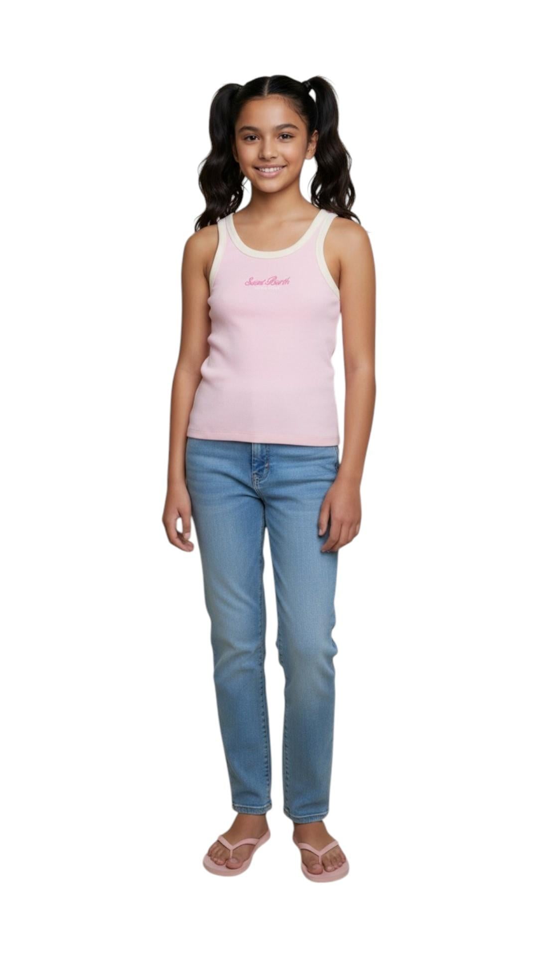 MC2 SAINT BARTH Top MC2 SAINT BARTH bambina BLUE002 04213L 2010 Blue Jr con logo ricamato e profili Rosa Panna<BR/> BLUE00204213L 2010