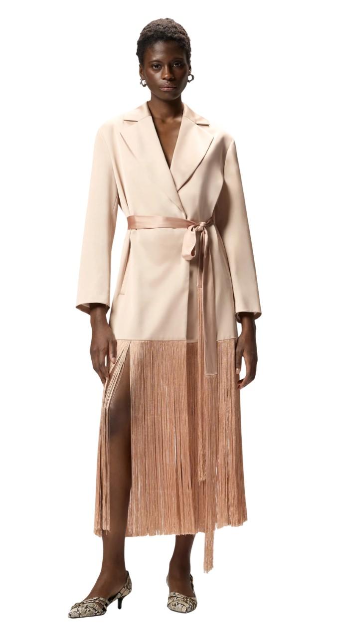 PINKO Trench Pinko donna 106431A33D Q35 Ribes in satin con frange Beige <BR/> 106431A33D Q35