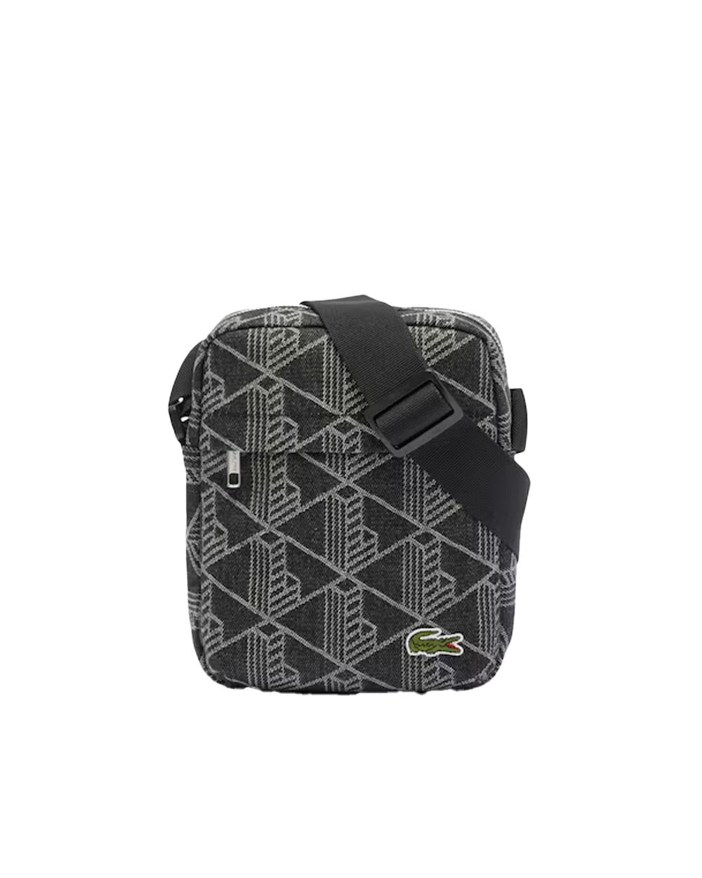 LACOSTE Borsa Lacoste uomo NU4869NZ Nero cinghia regolabile borsa a tracolla verticale cotone jacquard NU4869NZ R33