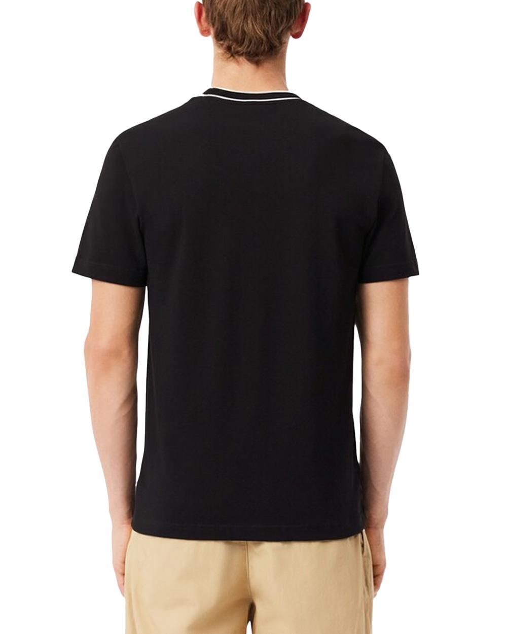 LACOSTE T-shirt LACOSTE uomo TH8174 Nera cotone regular taglio dritto colletto costine righe coccodrillo TH8174 031