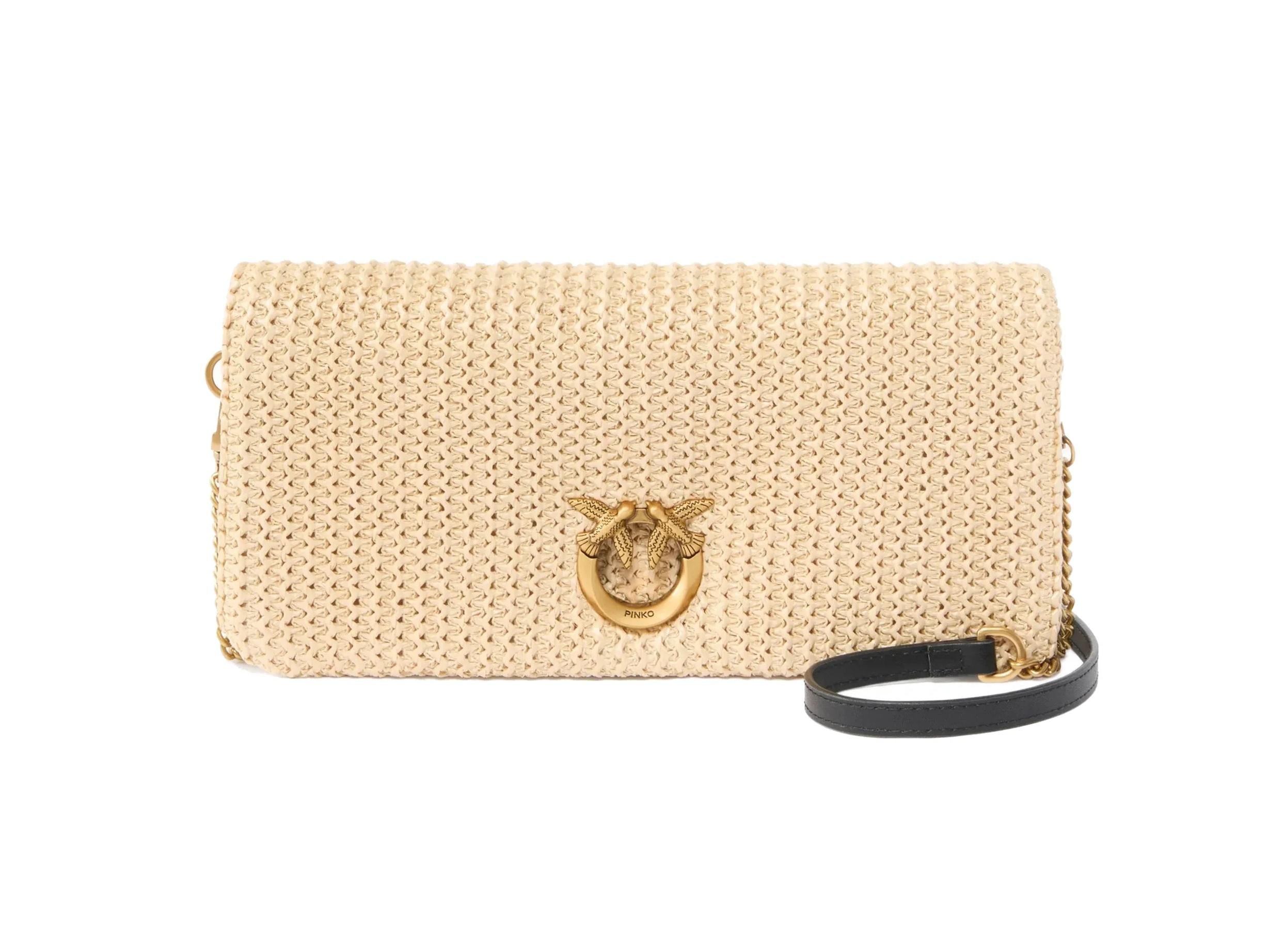 PINKO Borsa Pinko donna 106023A391 C24Q Click Soft Horizontal Mini Rafia Beige<BR/> 106023A391 C24Q