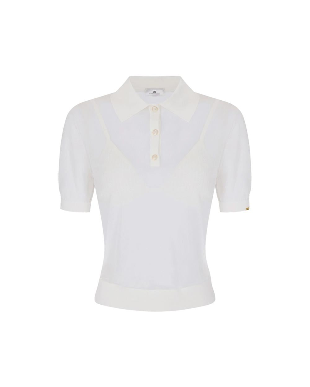 ELISABETTA FRANCHI Maglia ELISABETTA FRANCHI donna MK80B61E2 Bianca polo nylon maniche corte clletto reggiseno aderente MK80B61E2 360