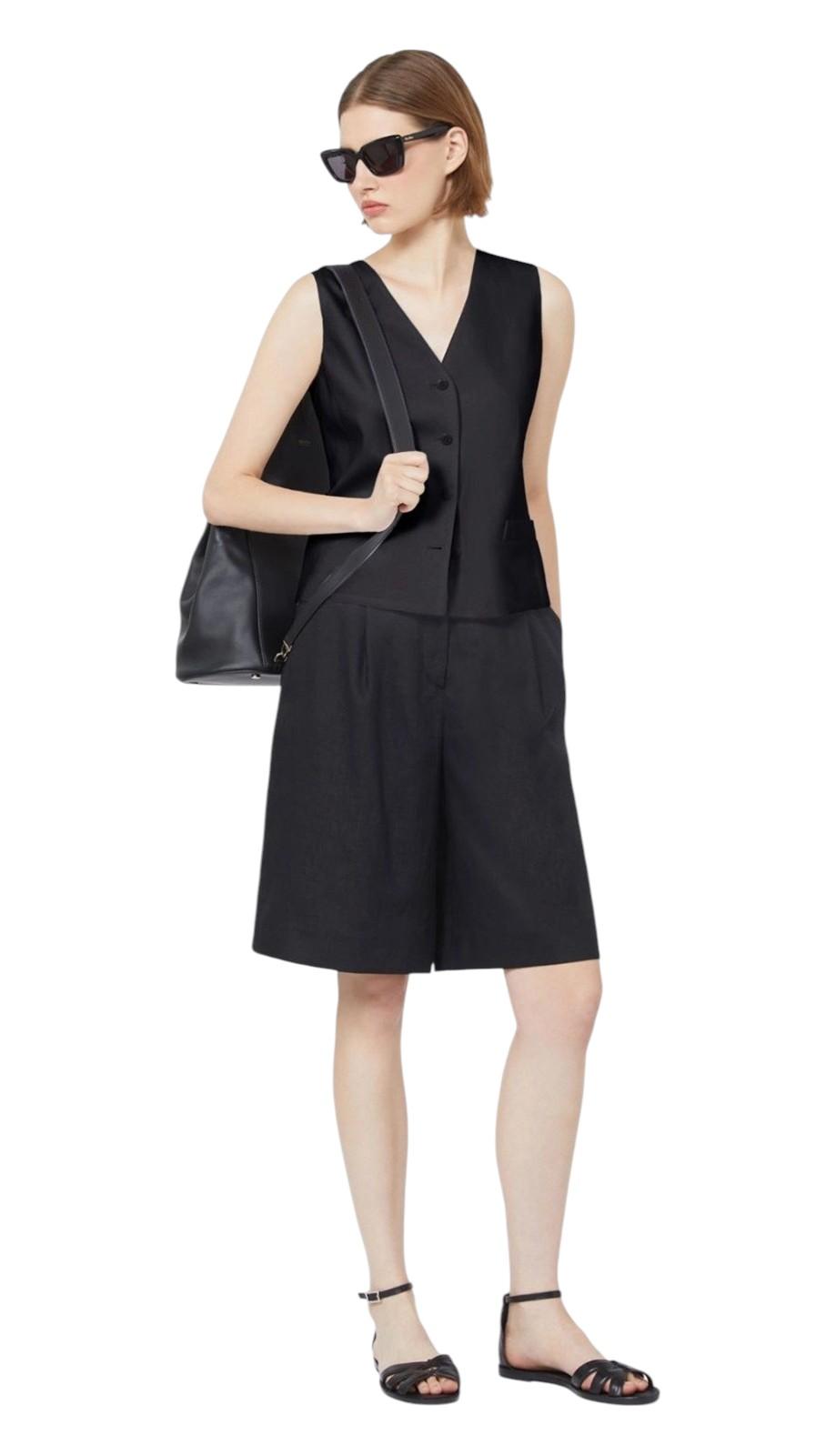 STUDIO Gilet Studio donna 2616151012600 035 Carnetin in tela di lino Nero<BR/> 2616151012600 035
