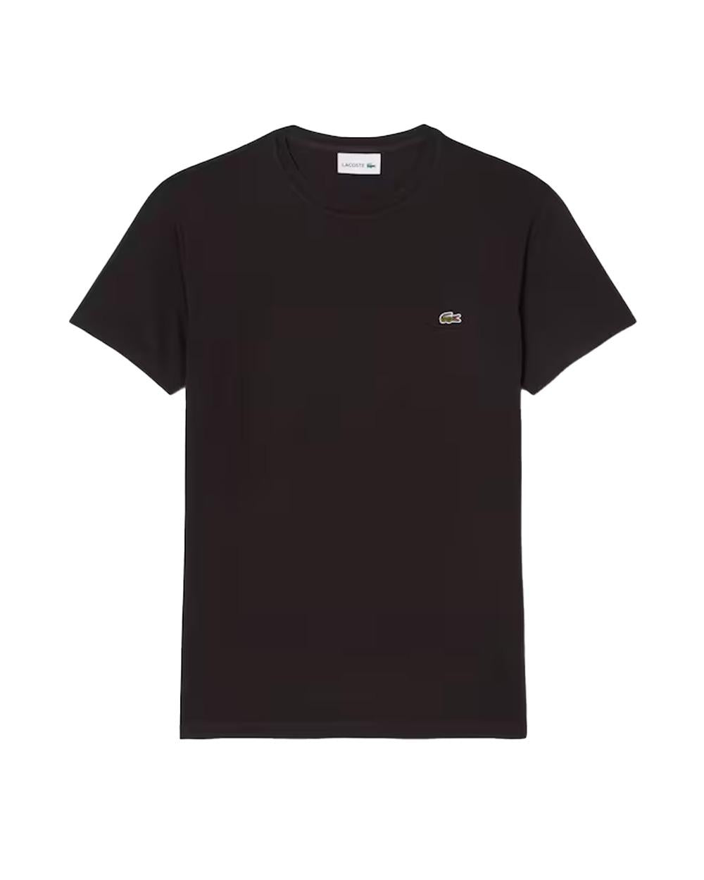 LACOSTE T-shirt LACOSTE uomo TH6709 Marrone pregiato cotone taglio dritto regular coccodrillo TH6709 3LA
