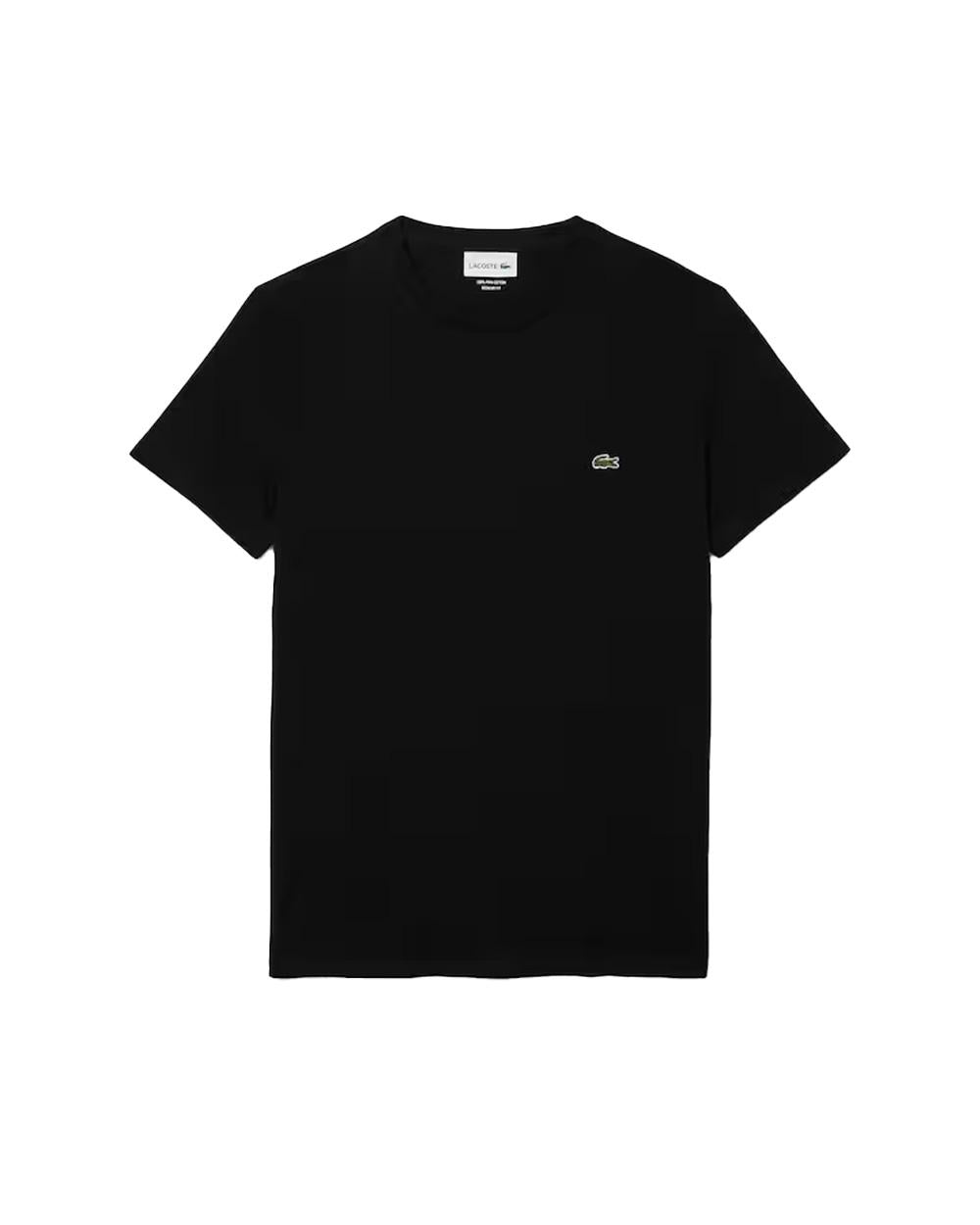 LACOSTE T-shirt LACOSTE uomo TH6709 Nera pregiato cotone taglio dritto regular coccodrillo TH6709 031