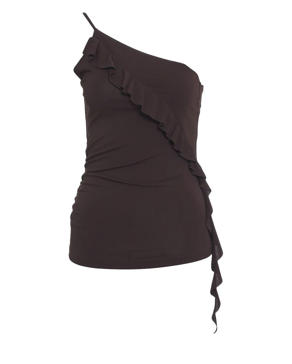 PINKO T-shirt Pinko donna 106374A35E Susie marrone asimmetrico volant<BR/><BR/> 106374A35E M28