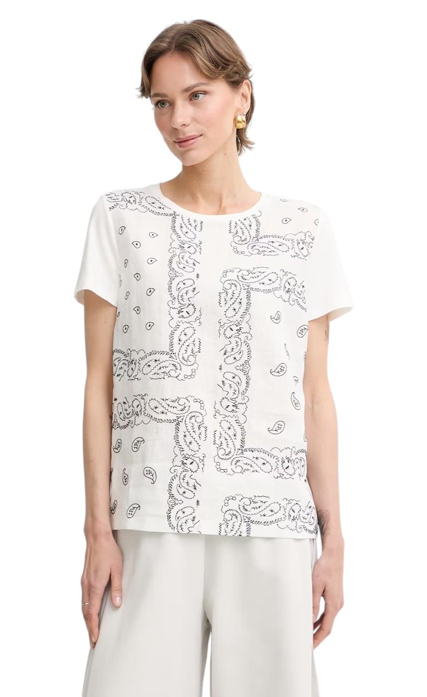 WEEKEND T-shirt Weekend donna 2615941072600 001 Genio in tela di puro lino ricamata stretch Bianco Nero<BR/> 2615941072600 001
