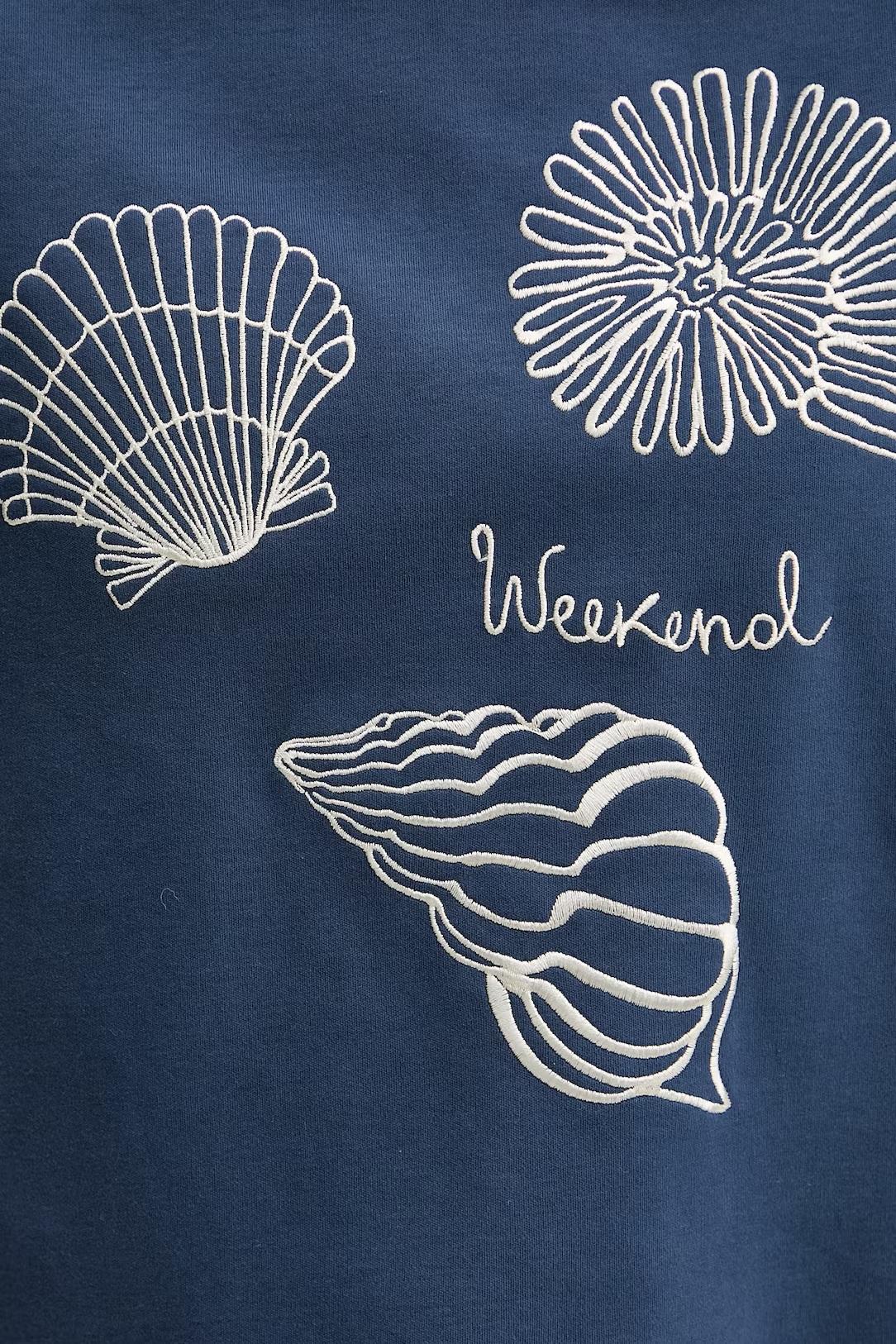 WEEKEND T-shirt Weekend donna 2615941112600 004 Sabato a punto interlock con ricami conchiglie Blu <BR/> 2615941112600 004