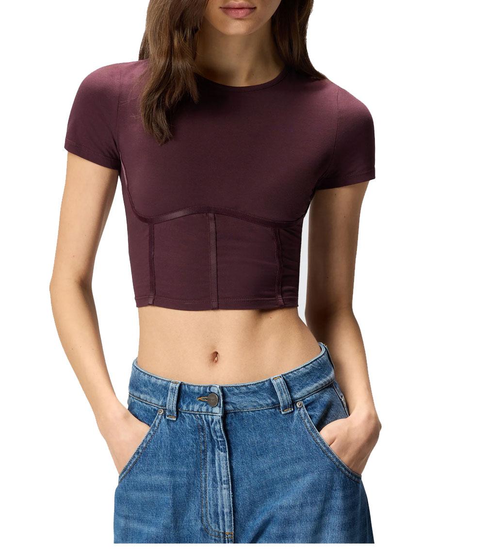 PINKO Top donna Pinko 106489A36I Veduta bordeaux bustier maniche corte<BR/><BR/><BR/> 106489A36I RR7