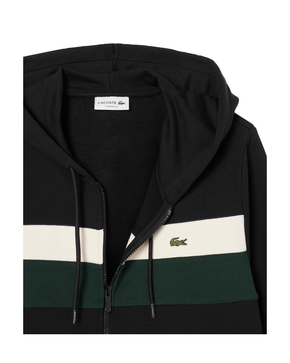 LACOSTE Felpa Lacoste uomo SH5913 Nera cappuccio zip cotone felpato logo cotone<BR/> SH5913 6XH