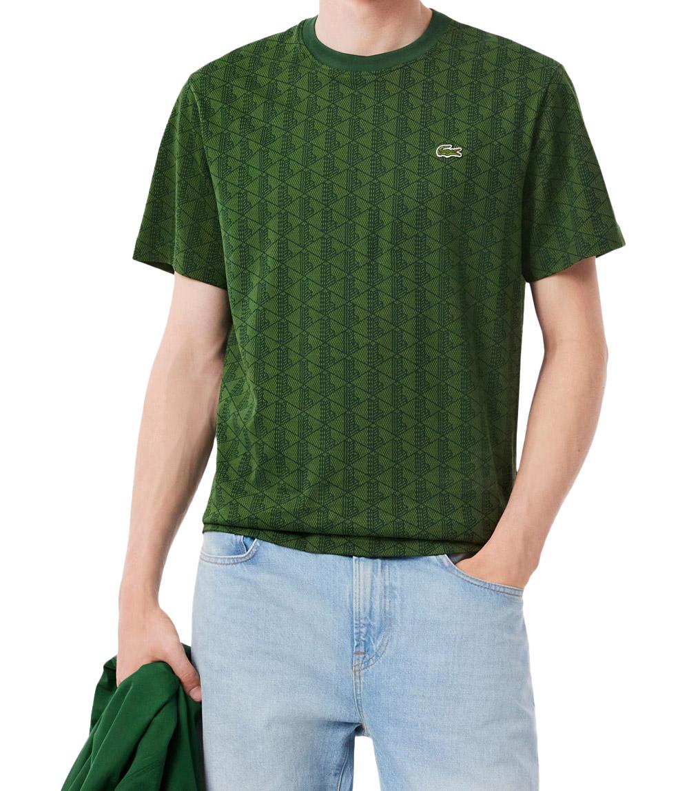 LACOSTE T-shirt Lacoste uomo TH5902D1R Verde monogram girocollo mezza manoca TH5902 D1R