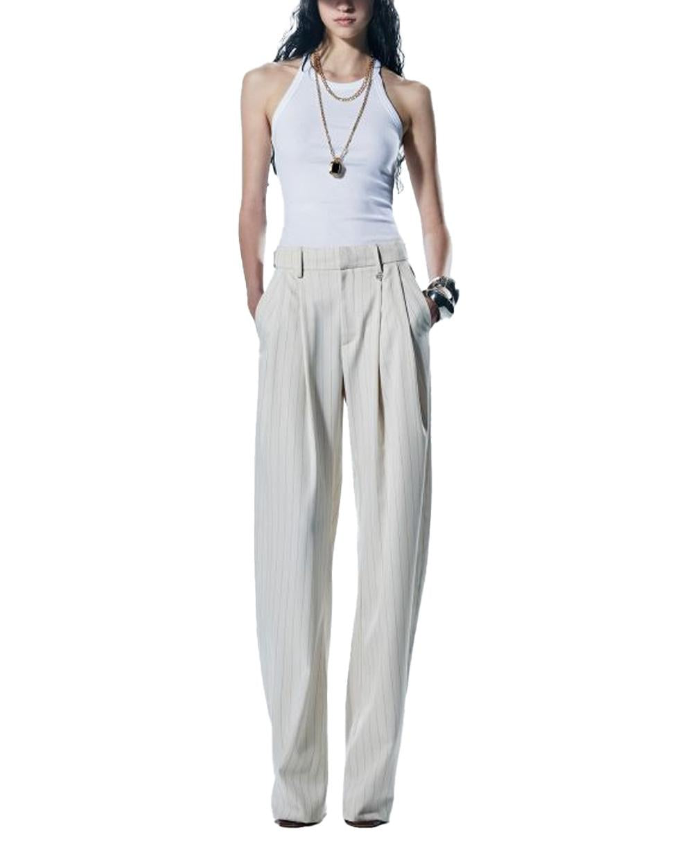 ANIYE BY Pantalone ANIYE BY IRINA donna 185066 Panna gessato tasche fit regular bottoni 185066 02485