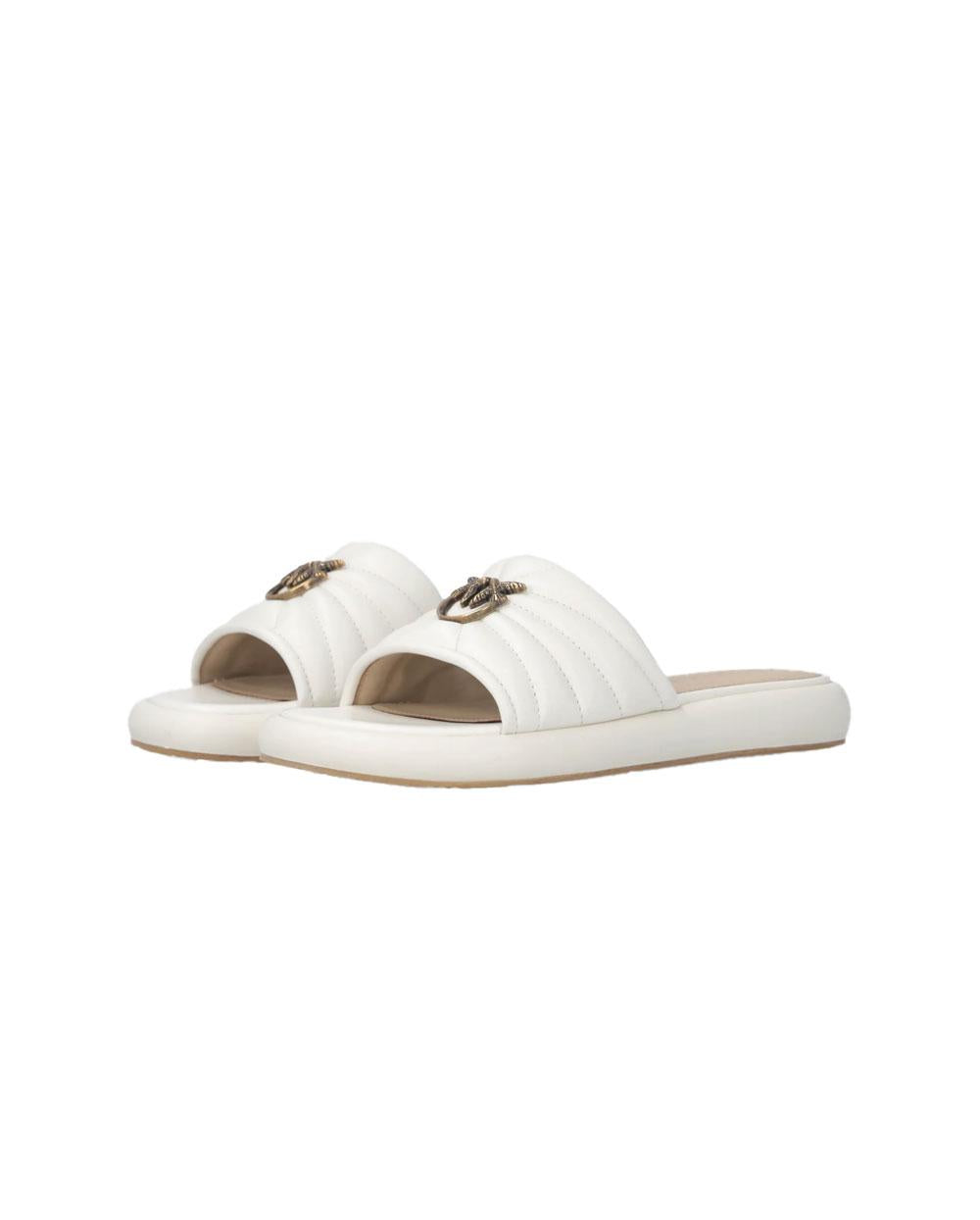 PINKO Ciabatta Pinko donna SD0525P003 Fiona bianca nappa trapuntata love birds SD0525P003 Z12