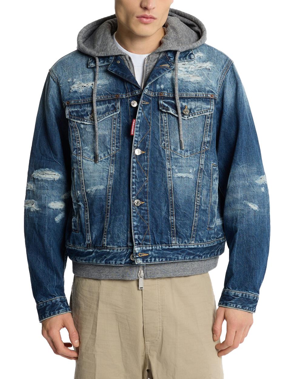 DSQUARED2 Giubbino DSQUARED2 uomo S74AM1657D30011 Blu cotone lavaggio medio dettagli in felpa S74AM1657D30011 470