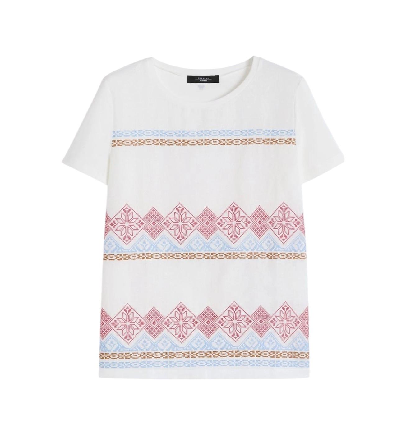 WEEKEND T-shirt Weekend 2615941072600 003 Genio lino ricamata stretch Bianco Rosso Azzurro<BR/> 2615941072600 003