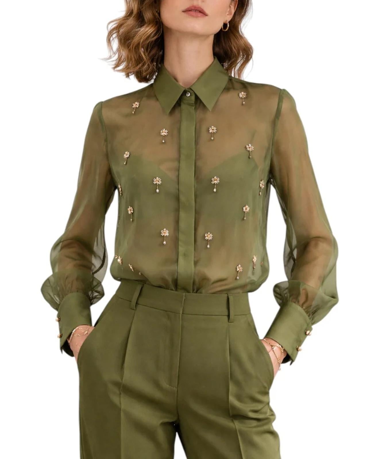 STUDIO Camicia Studio donna 2616261013600 010 Agi in organza Verde oliva<BR/> 2616261013600 010