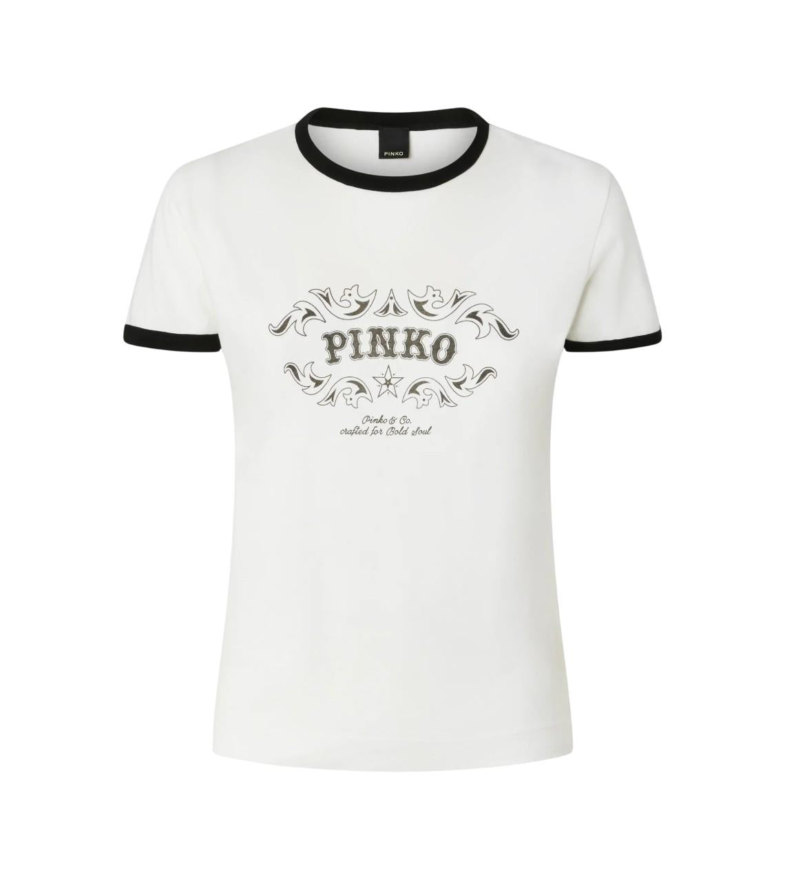 PINKO T-shirt Pinko donna 106902A3C2 ZZ1 Imperia con stampa logata Bianco Nero<BR/> 106902A3C2 ZZ1