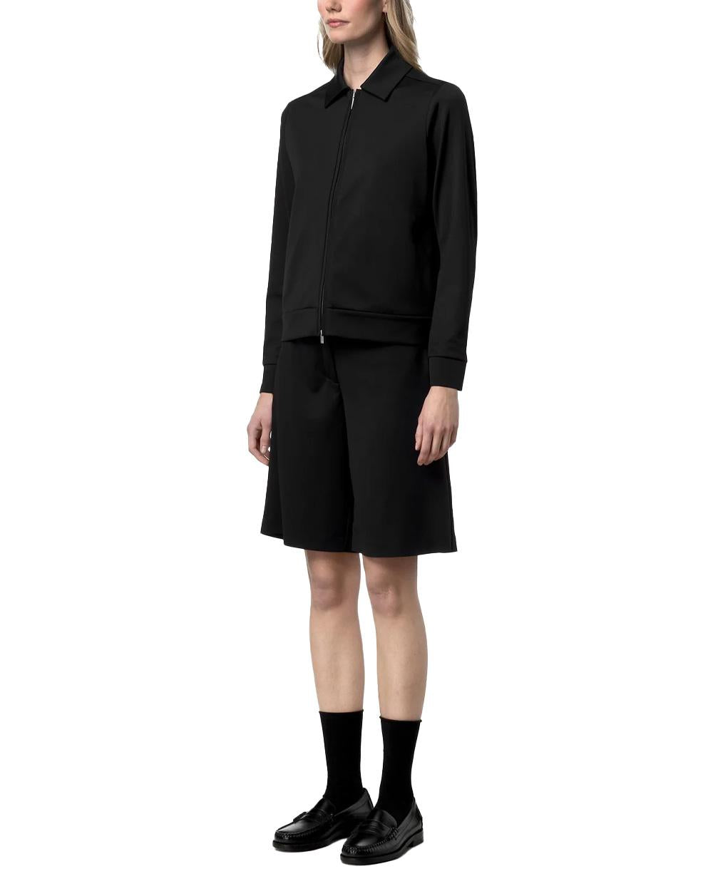 K-WAY Felpa K-WAY donna K21478W ISY SL SPACER Nera colletto camicia zip tasche tessuto spacer<BR/> K21478W USY