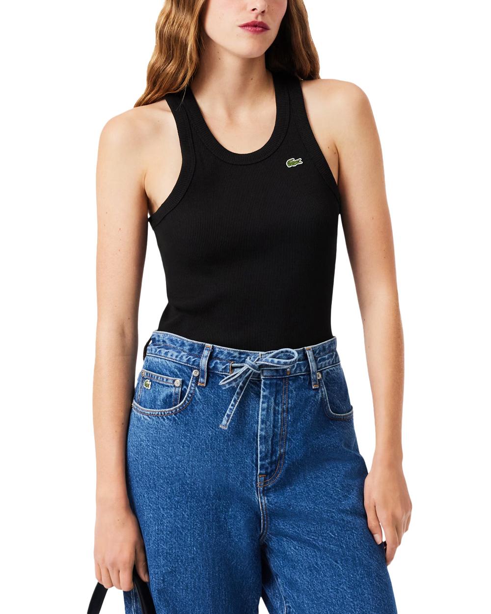 LACOSTE Top LACOSTE donna TF5388 Nero cotone aderente slim fit <BR/> TF5388 031