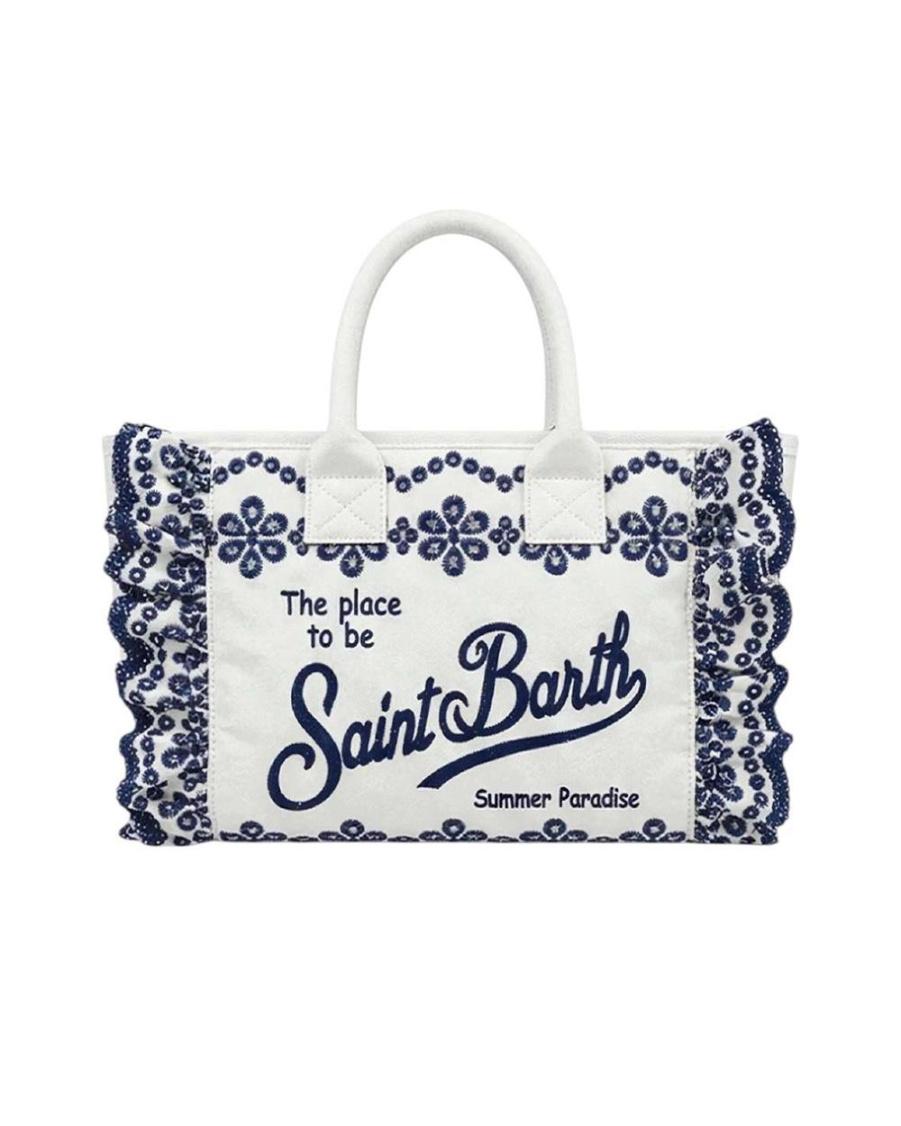MC2 SAINT BARTH Borsa MC2 SAINT BARTH donna Vanity VANI002902534L Bianca cotone sangallo volant laterali logo doppi manici VANI002902534L 1061