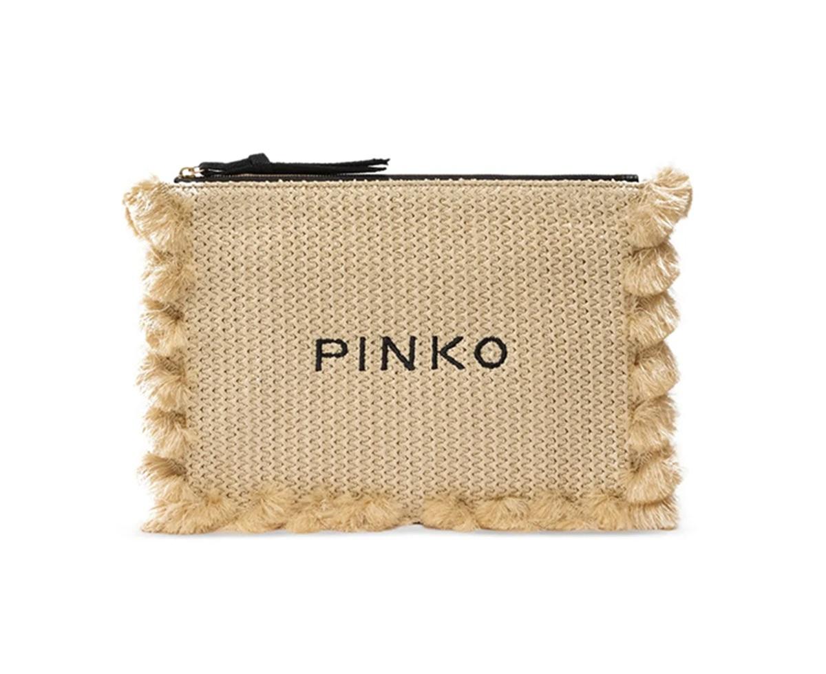 PINKO Bustina Pinko donna 106718A39Y HZ3Q Flat Handle Clutch Rafia Beige<BR/> 106718A39Y HZ3Q