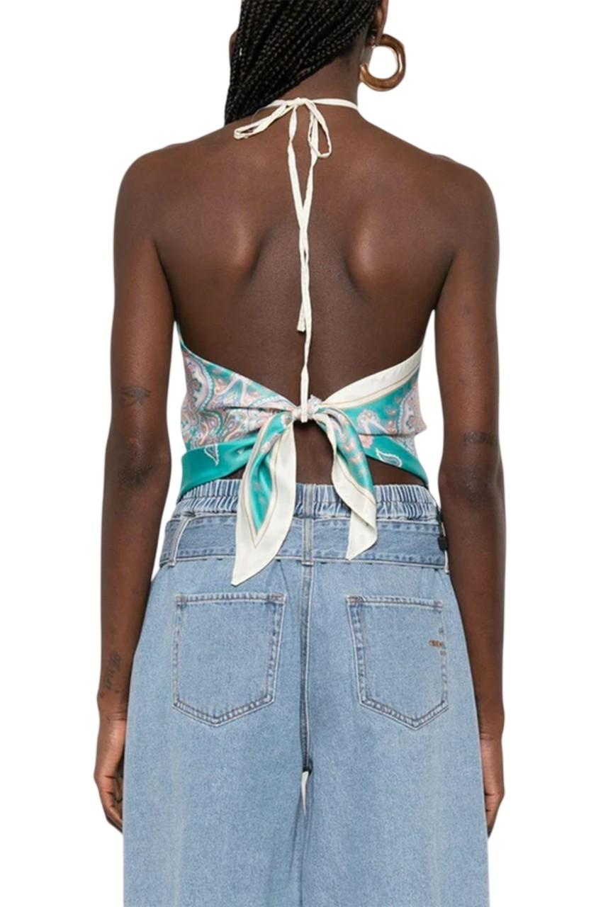 PINKO Top Pinko donna 106732A38G SZ4 Beachwear Synchro Stampa Bandana Turchese<BR/> 106732A38G SZ4