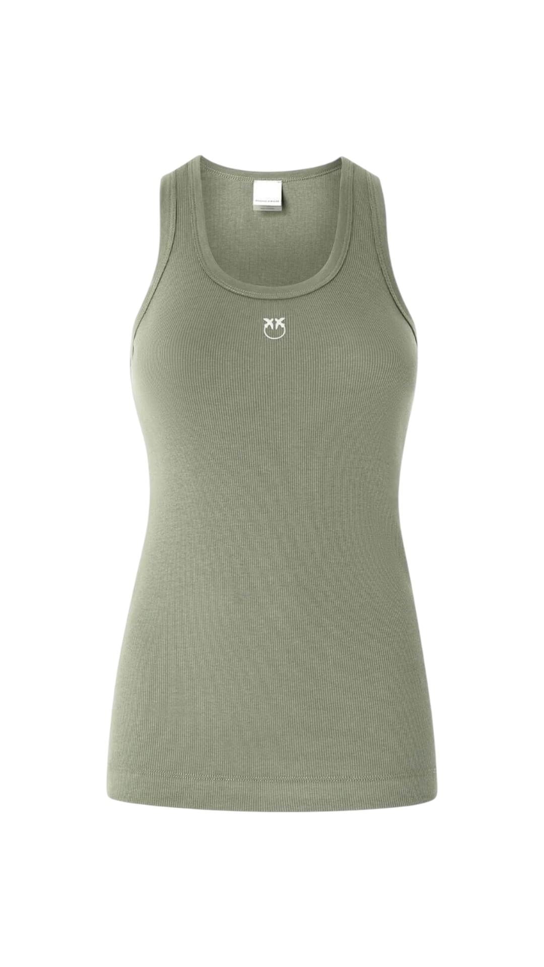PINKO Canotta Pinko donna 100807A338 U84 Calcolatore con applicazione dorata Love Birds Verde <BR/> 100807A338 U84