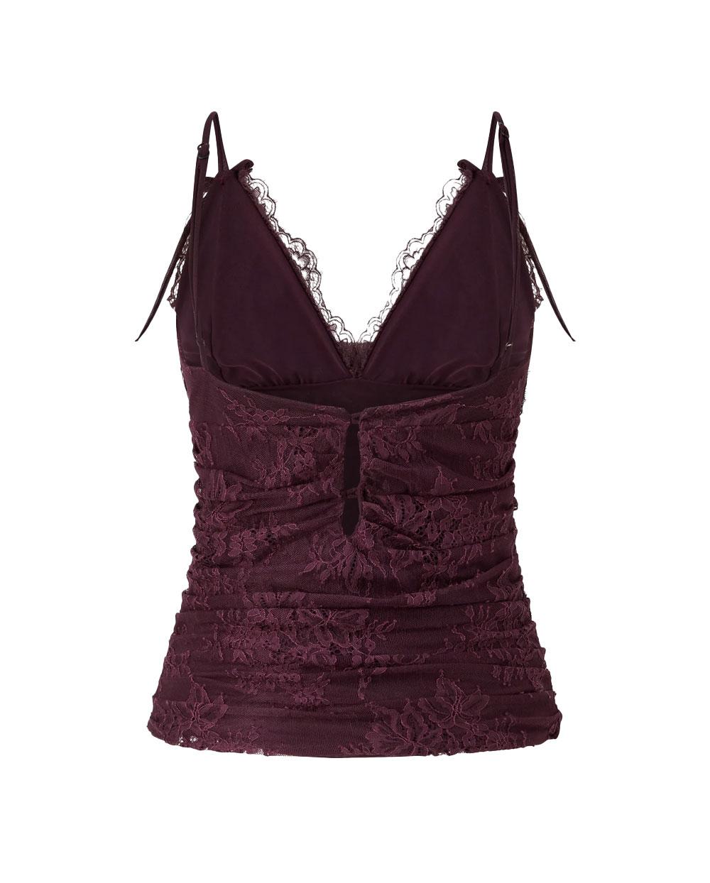 PINKO Top donna Pinko 106726A378 Fragola bordeaux pizzo floreale spalline 106726A378 R57