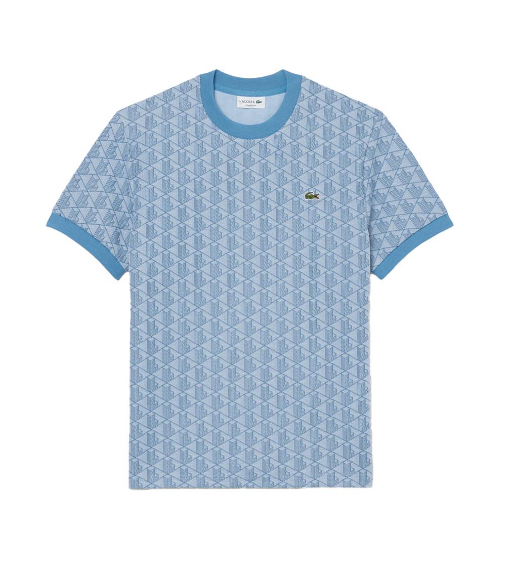 LACOSTE T-shirt LACOSTE uomo monogramma jacquard TH1197T Beige cotone maniche corte coccodrillo TH1197T 1QI