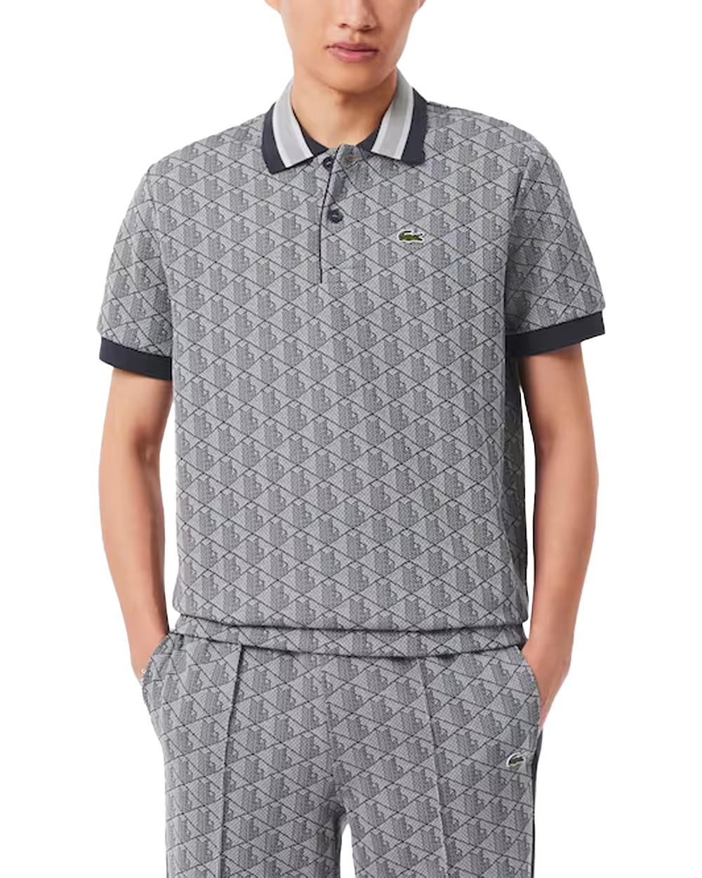 LACOSTE Polo LACOSTE uomo Jacquard DH1417 Grigia monogramma poliestere coccodrillo <BR/><BR/> DH1417 41I