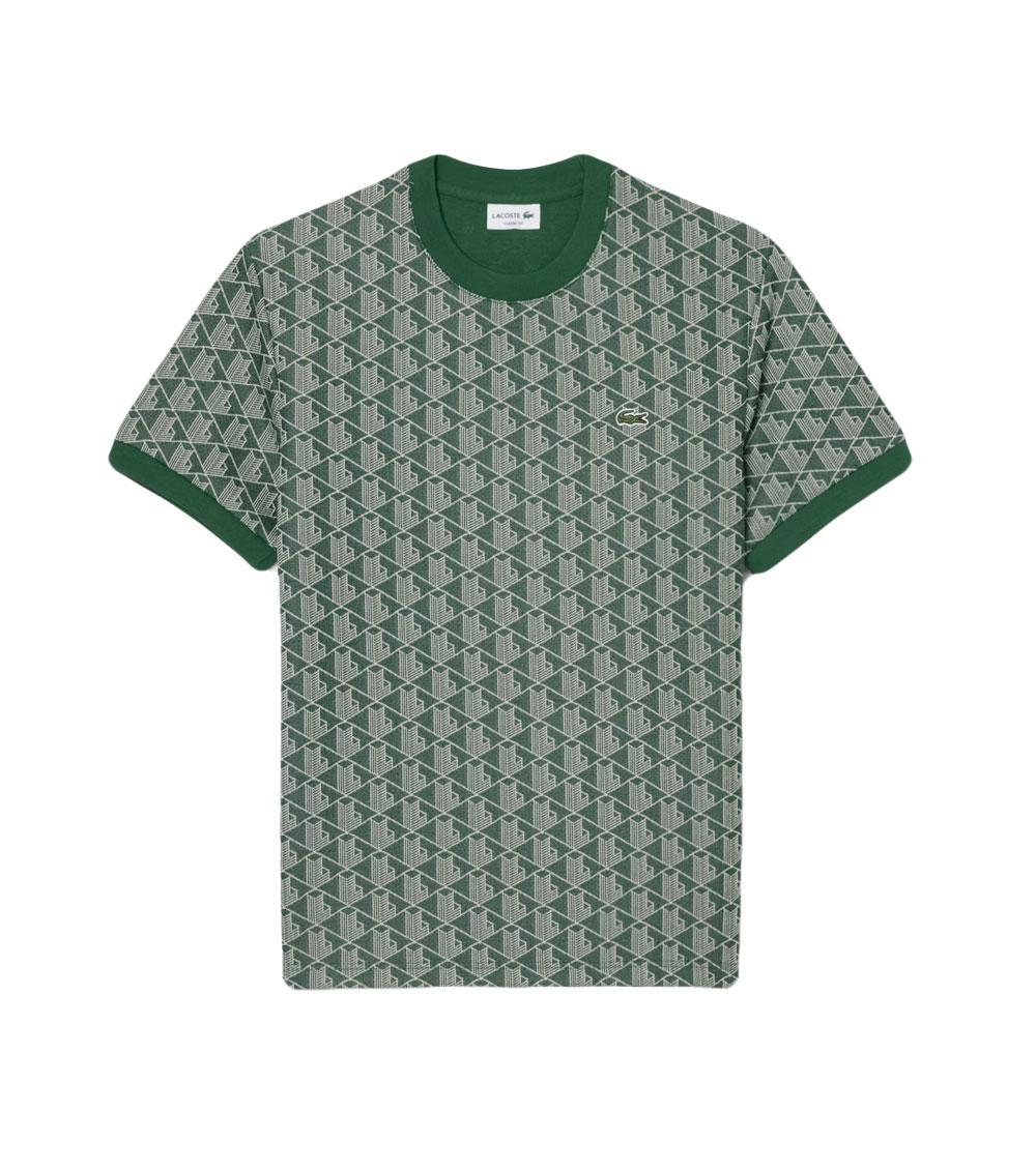LACOSTE T-shirt LACOSTE uomo monogramma jacquard TH1197T verde cotone maniche corte coccodrillo TH1197T D1R