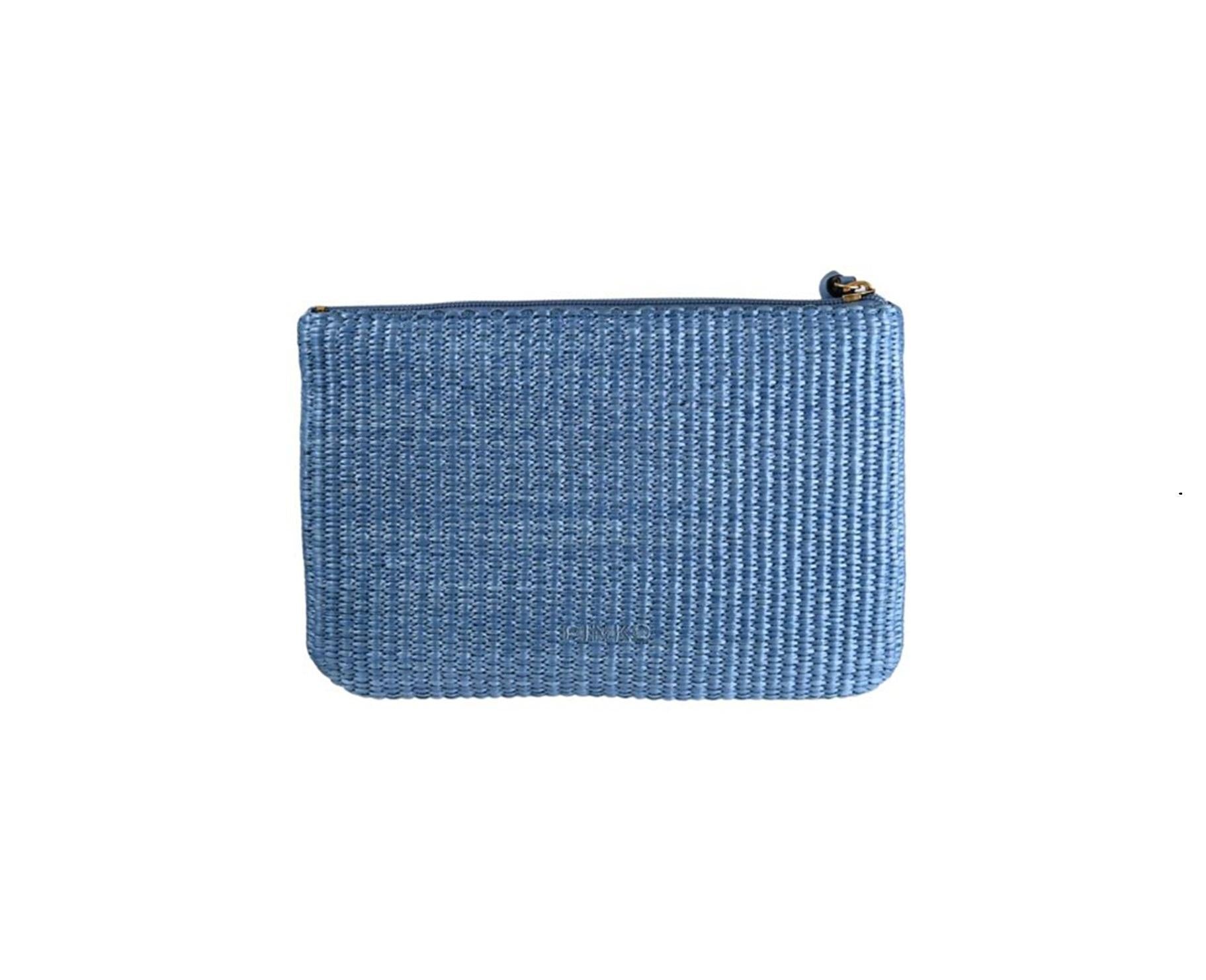 PINKO Pochette Pinko donna 106763A39YE 5YQ Love Birds in rafia con logo Blu<BR/> 106763A39Y E5YQ