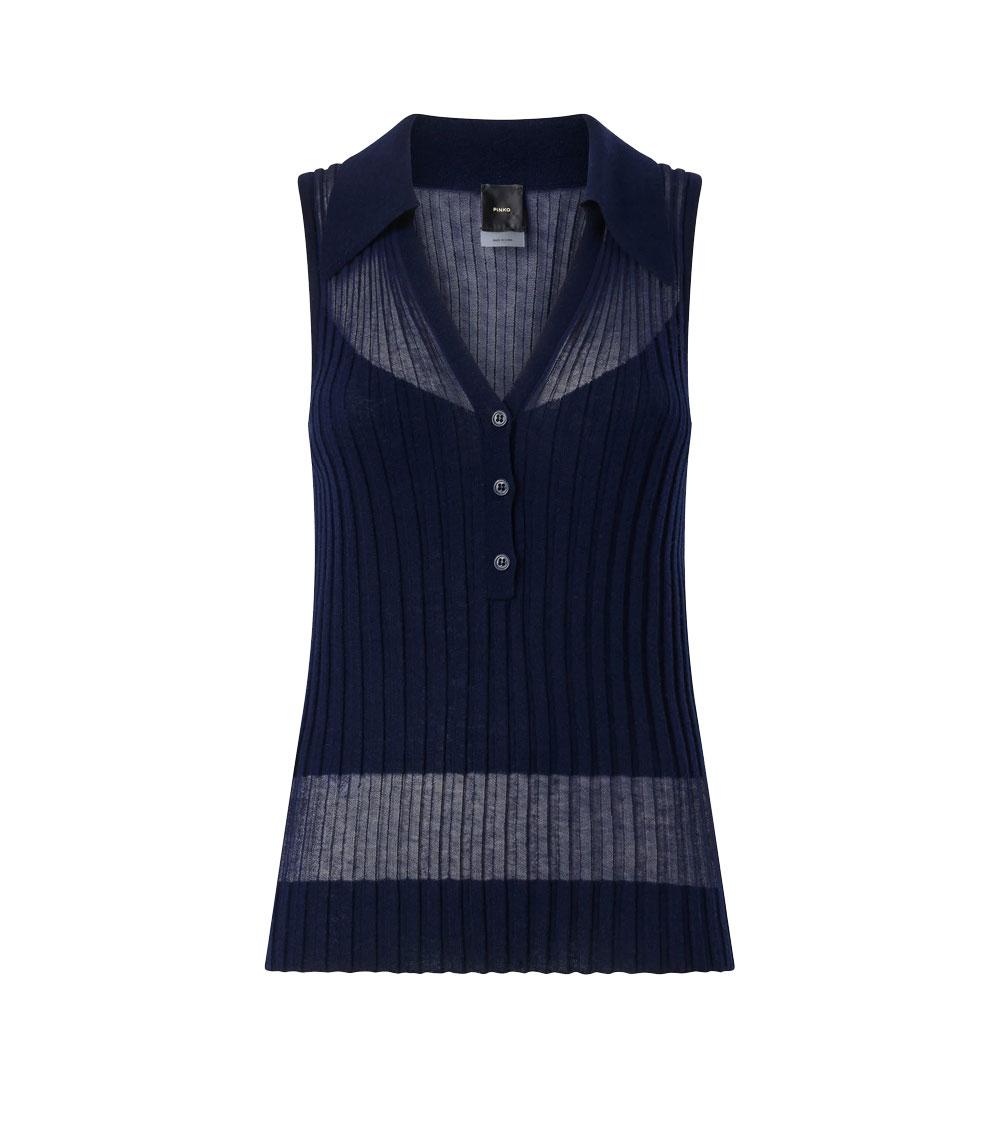 PINKO Canotta donna Pinko 106318A34B Foschia tank blu polo maglia coste 106318A34B G56