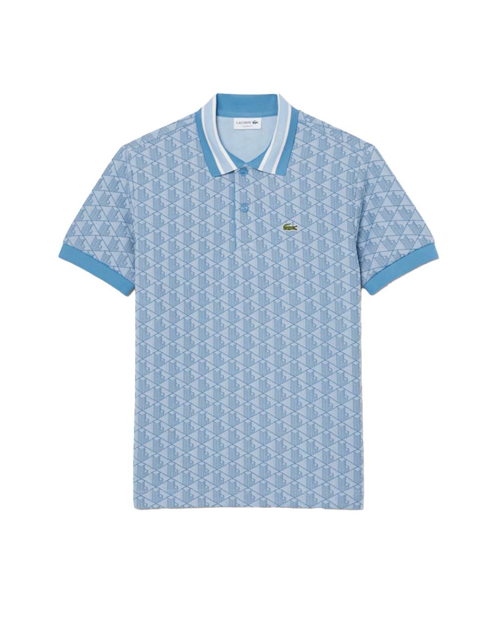 LACOSTE Polo LACOSTE uomo Jacquard DH1417 Celeste monogramma poliestere coccodrillo <BR/><BR/> DH1417 1Q1