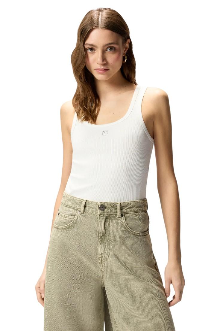 PINKO Canotta Pinko donna 100807A338 Z05 Calcolatore con applicazione dorata Love Birds Bianco <BR/> 100807A338 Z05