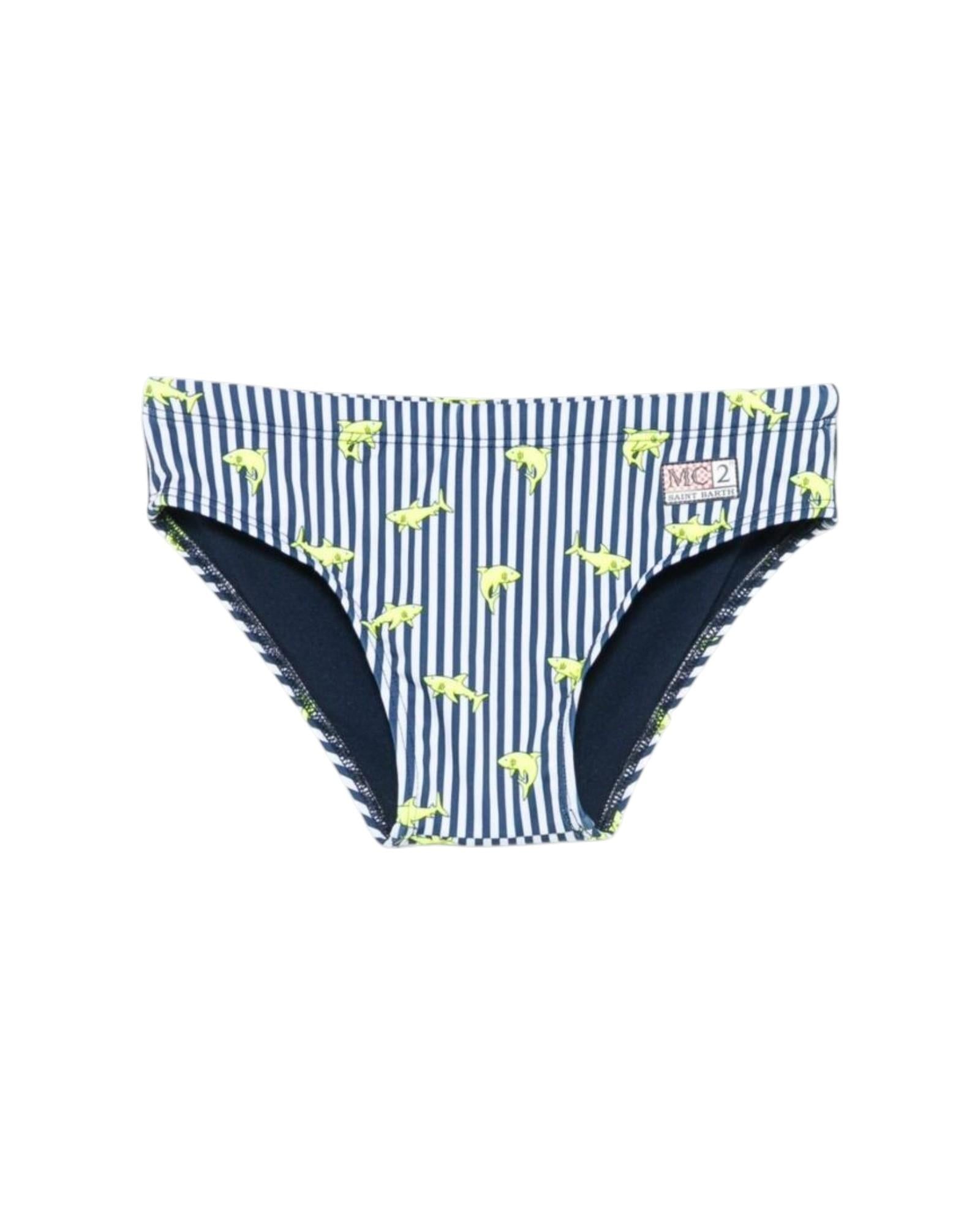 MC2 SAINT BARTH Costume MC2 SAINT BARTH bambino BIL0001 02115L 6194 Billy a rghe con stampa Squali Bianco Blu BIL000102115L 6194